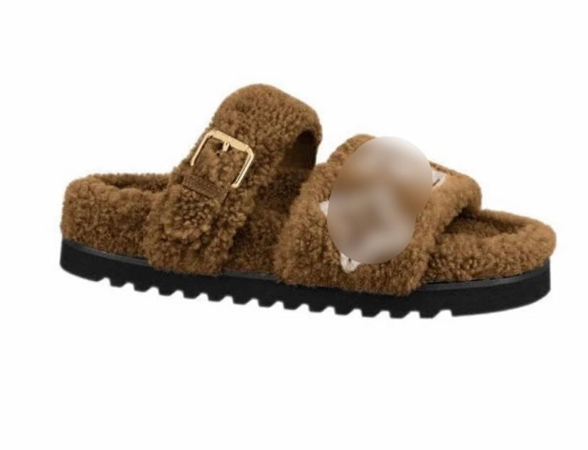 lulu fuzzy dad sandals